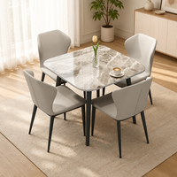 Table carrée compacte en pierre frittée, résistante à la chaleur et à l'usure, avec chaises rembourrées confortables pour 4 personnes