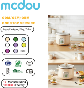 Casserole électrique intelligente portable pour usage domestique mcdou, avec <span class=keywords><strong>pot</strong></span> intérieur en céramique, couvercle en verre trempé, 3 Qt, pour faire mijoter, cuire le riz et les soupes - Product Image 1