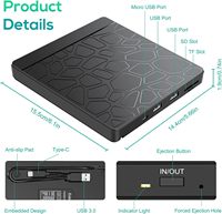 Lecteur optique externe Connexion graveur de CD/DVD Lecteur de disque DVD domestique avec carte TF/SD et USB 3.0 Mirco USB Port HUB