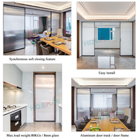 HDSAFE Porte coulissante en verre noir Fermeture en douceur Bureau Appartement Chambre à coucher Pas de voie inférieure Cadre en aluminium Intérieur Miroir Portes en verre