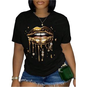 FOXA Women's <b>Gold</b> Lips Foil Print T-<b>Shirt</b> Crew Neck Short Sleeve Breathable Jersey Summer Top - Product Image 1