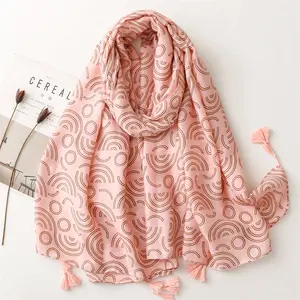 Malaysia fashion women scarf Muslim viscose cotton circle pattern prints shawls Jersey hijab scarves for lady