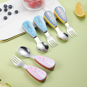 Ensemble de couverts pour enfants <span class=keywords><strong>en</strong></span> acier inoxydable 304, design de dessin animé, manche, cuillère, fourchette, vente <span class=keywords><strong>en</strong></span> gros - Product Image 1