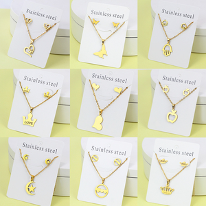 Conjunto de Joyería Minimalista de Acero Inoxidable con Baño de Oro de 18K, Diseño de Corazón Cristiano Simple, Collar y Aretes, Regalo para Bodas y Fiestas - Product Image 2