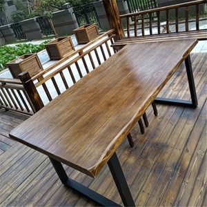 Nouvelle table à manger durable en bois massif avec pieds en métal, idéale pour l'extérieur, la salle à manger et les ensembles de salon - Product Image 3