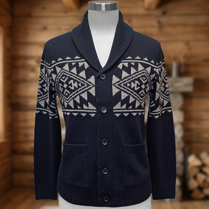 Cárdigan Largo de Lana Merino Acrílica Gruesa con Cuello en V, Personalizado, a Precio Competitivo, de Punto, Nuevo, Moderno, para Hombre, con Patrón Invernal Personalizado - Product Image 3