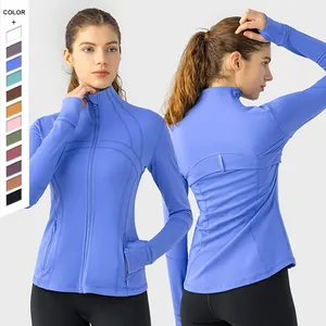 Autumn And Winter New Production Nylon Elastic Zipper Running Yoga Long Sleeve Top Yoga Sports Coat Women