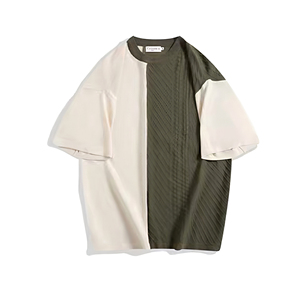 男士t恤男士定制t恤棉圆领拼布混色印花 - Product Image 1