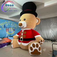 Décoration de Noël gonflable mignon ours gonflable en peluche marron ours géant gonflable de père noël avec chapeau noir