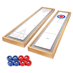 Cadeau pour enfants et adultes Jeu de plateau de jeu de table 2 en 1 en bois massif Mini shuffleboard et curling avec 8 rouleaux - Product Image 1
