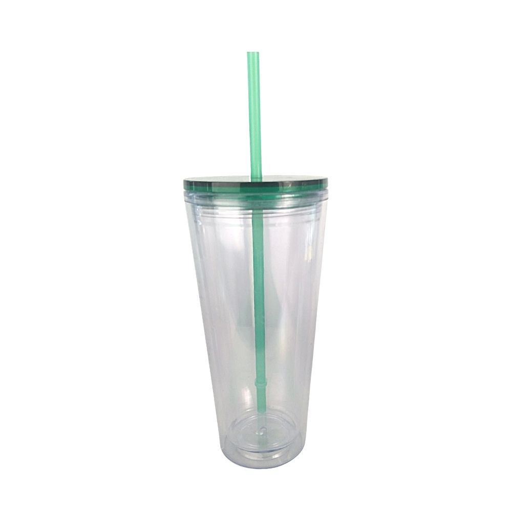 Tumbler 20oz Free Design Plastic Coffee Cup For Kids Double Wall Plastic Mug Transparent With Lid And Straw
