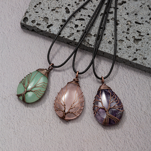 Vintage 25*45mm Teardrop <strong>Pendant</strong> on <strong>Black</strong> Leather <strong>Rope</strong> Wire Wrapped with Healing Crystal Quartz Waterdrop Gemstone Necklace - Product Image 3