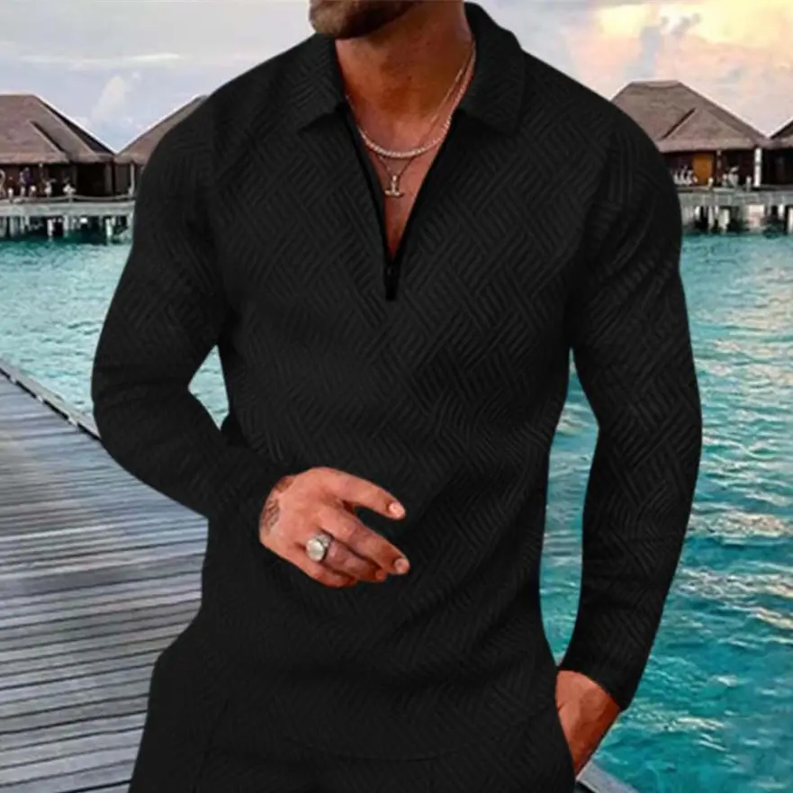 Fashionable men's polo shirt with zipper blank men long sleeve polo t shirts custom logo work clothes