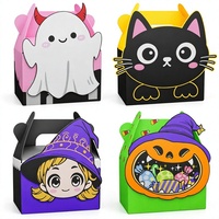 Boîte à bonbons d'Halloween écologique avec de jolis motifs de citrouille, de fantôme, de sorcière et de chat, boîtes rigides pour les cadeaux de fête d'enfants