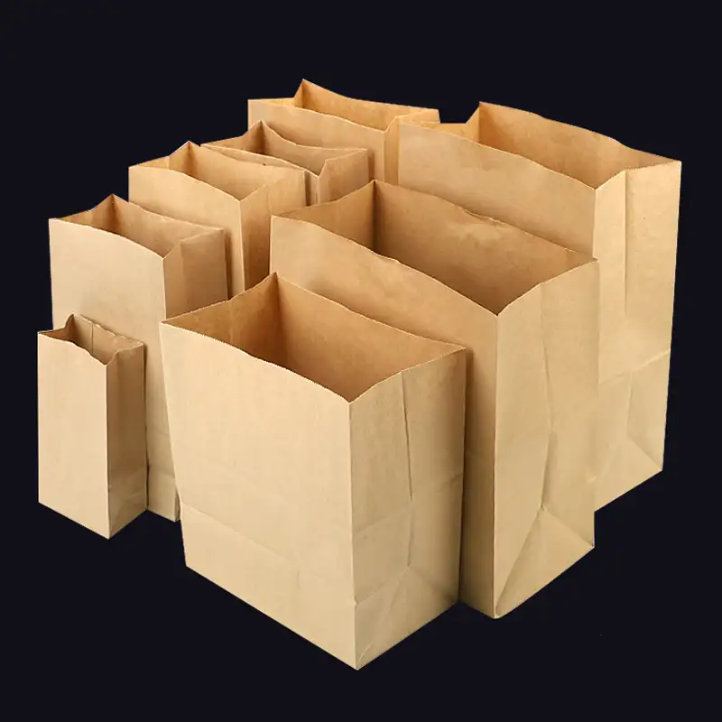 Упаковка для еды на вынос с плоским квадратным дном, коричневые пакеты из крафт-бумаги с защитой от жира, без ручки