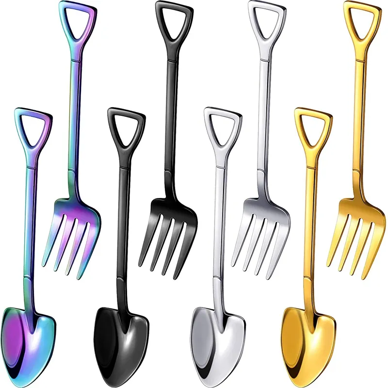 Wholesale hot selling SS410 gold dessert fruit ice cream stainless steel spoon and fork