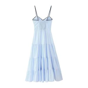 Summer New Casual Fashion Pleated Contrast Lace-Decorated Striped Sleeveless <b>Suspender</b> Dress - Product Image 2