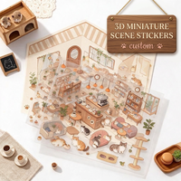 Kit d'autocollants de scène miniature 3D personnalisés, ensemble superposé DIY Kawaii Cat Cafe Coffee Shop, scrapbooking anti-stress