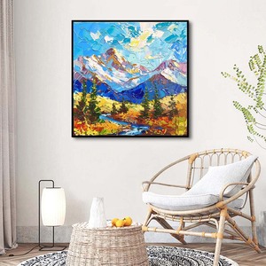 Grand Mur Art Décoration Crème Style <span class=keywords><strong>Couteau</strong></span> <span class=keywords><strong>Peinture</strong></span> Paysage <span class=keywords><strong>Peinture</strong></span> à l'Huile Paysage de <span class=keywords><strong>Montagne</strong></span> Enneigée Revêtement Épais <span class=keywords><strong>Peinture</strong></span> sur Toile - Product Image 3