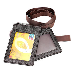 OFFCUP Porte Badge En Cuir PU, Porte-Badge Avec 4 Emplacements Pour Carte Et Fenêtre Transparente Tour De Cou, Cordon Rétractable Pour Le Travail L' école Rose