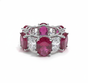 Anillo de Lujo con Rubí y Diamantes, Plata 925 / Oro de 10KT, 14KT, 18KT, Rubí de Corte Ovalado con Diamante Marquise, Anillo de Diseño - Product Image 4