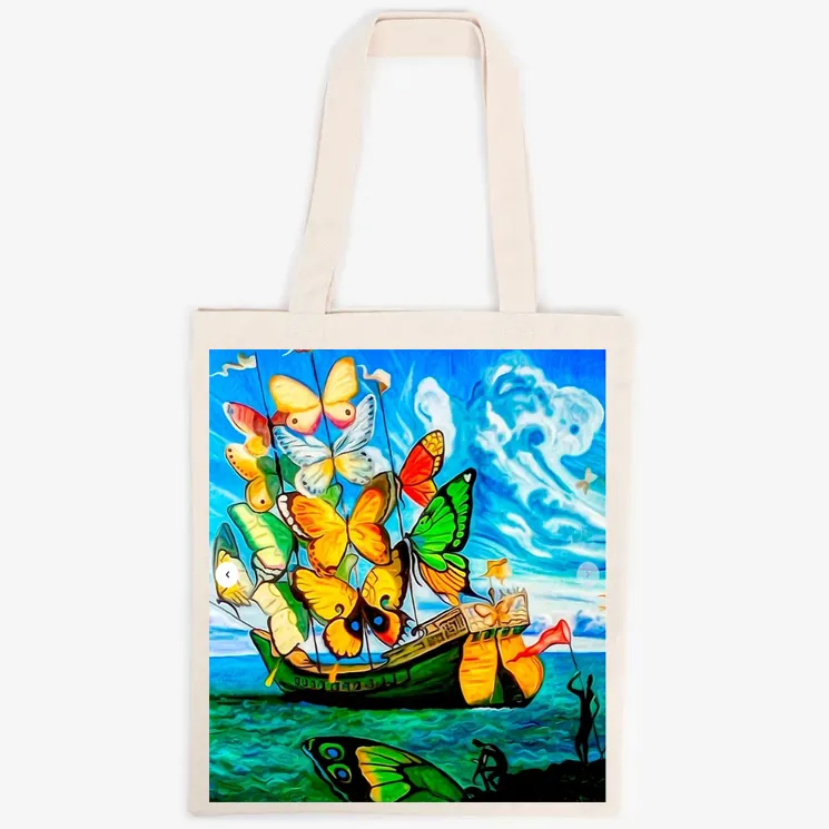 Butterfly Ship Vintage Dali Pintura abstracta Tote Bag 100% algodón 12OZ Canvas Tote Bag
