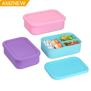 B10-1376 Novas Idéias De Produto 2023 BPA Livre Dobrável Silicone Food Containers Silicone crianças bento lancheira Com Compartimentos