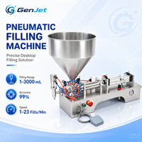 Machine de remplissage semi-automatique pneumatique compacte GenJet pour liquides et pâtes, capacité de 1 à 3000 ml, trémie de 30 L, buse unique, 1 à 23 remplissages par minute