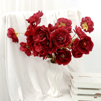 Bunga Sutra Artifisial Shangchu Grosir untuk Pernikahan, Buket Bunga Peony Artifisial 5 Kepala untuk Seni Floral Dekoratif