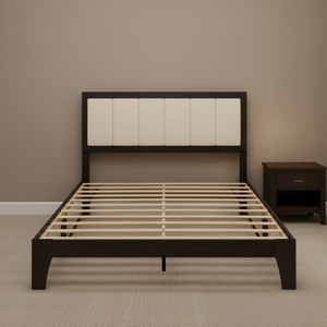 Base de Cama Matrimonial Tapizada en Nogal con Plataforma y Láminas de Madera, Fácil Montaje, No Requiere Somier, Diseño Moderno - Product Image 2