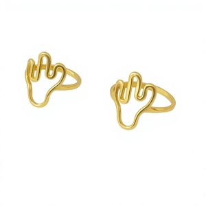 Cute Gold Plated Cartoon Hand Shape <b>Ring</b> Unisex Daily Wear Fashion Jewelry - Product Image 1