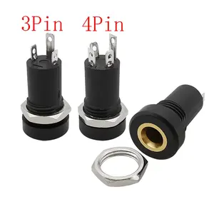 Tomada de entrada de áudio PJ-392A/3/4/3.5mm, painel estéreo de solda, soquete de 3/4mm para fone de ouvido, conector com porca