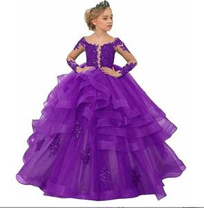 2025 nouvelle mode paillettes dentelle Royal à manches longues robe de princesse fleur fille robe de mariée avec <span class=keywords><strong>Train</strong></span> pour Pageant fête robe de bal - Product Image 3