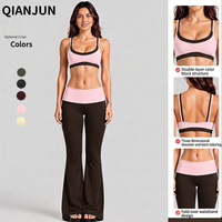 Vêtements de fitness pour femmes sur mesure, ensemble de yoga 2 pièces, soutien-gorge de yoga double couche, pantalon évasé taille haute, vêtements de sport