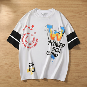 Nouvelle industrie tendance hommes grande taille poids lourd respirant imprimé T-shirt 100% coton écologique col en v à manches courtes - Product Image 3
