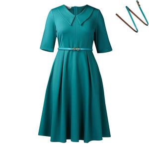 C8637 Abito Africano Elegante da Donna Taglia Grande, <span class=keywords><strong>Moda</strong></span> Autunnale, Tinta Unita con Colletto - Product Image 1