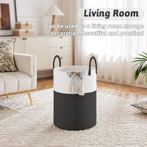 <span class=keywords><strong>Prix</strong></span> de gros 60L couvertures jouets vêtements panier de rangement tissé coton <span class=keywords><strong>corde</strong></span> paniers à <span class=keywords><strong>linge</strong></span> pour salon avec poignées - Product Image 6