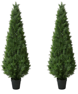 Par de árboles artificiales de cedro y ciprés de hoja densa verde oscuro con maceta negra, decoración de entrada reutilizable, MOQ bajo - Product Image 1