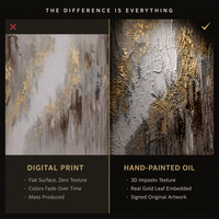 Peinture murale abstraite expressionniste dorée à effet dorure à chaud, ambiance sombre et dramatique, sur toile, pour salon, hôtel, décoration de luxe