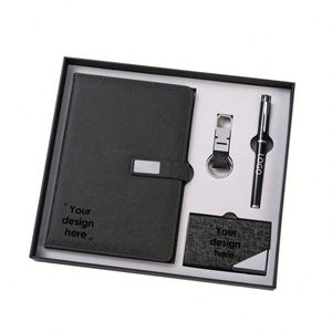 Set de Regalo de Bienvenida para Nuevos Empleados de Empresas, Cuaderno de Cuero PU A5 con Logotipo Personalizado, Bolígrafo de Metal, Llavero, Tarjetero, Caja de Regalo Premium - Product Image 1