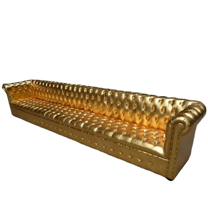 Muebles de Casa nórdicos de lujo, dorado sofá de cuero, juego de sofá con mechones, sofá dorado de una plaza color crema Chesterfield, sofá dorado de 2 asientos