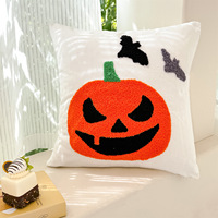 Housse de coussin décorative en polyester tufté, motif citrouille et fantôme d'Halloween, résistante à la décoloration, pour la décoration de fêtes à domicile, vente en gros