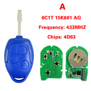CN018038 Aftermarket Blue pour Ford <span class=keywords><strong>Transit</strong></span> Télécommande 3 Boutons 434MHZ 4D63 Puce FCC 6C1T 15K601 AG - Product Image 1