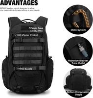Sac à dos tactique grande capacité 35L en gros, sac à dos de randonnée MOLLE, sac de voyage pour moto avec compartiment d'hydratation et fermeture éclair