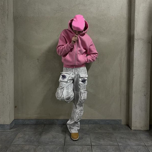 DIZNEW 2024 primavera alla moda <span class=keywords><strong>Beige</strong></span> bianco Do vecchi pantaloni <span class=keywords><strong>Cargo</strong></span> di alta qualità design Custom logo Multi Pocket Pants uomo - Product Image 3