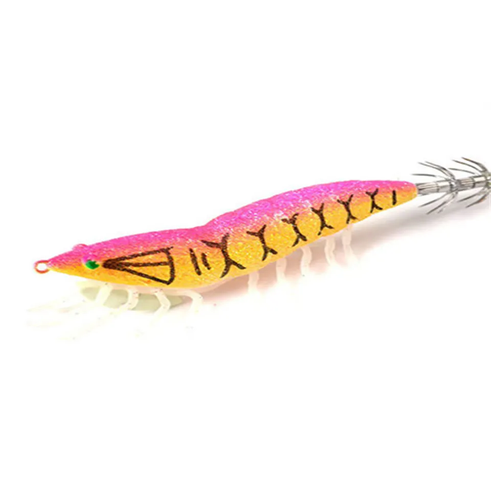 Isca de pesca lenta de camarão, isca de pesca de madeira japonesa rosa ultrafino, lula luminosa embutida 3.5