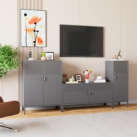 Meuble TV moderne en acier durable, console de divertissement avec rangements, meuble de salon, support TV facile à assembler
