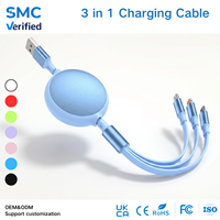 Kabel Pengisian Daya 3 in 1 100W 6A Pengisian Cepat Kabel Sinkronisasi Data USB 1.2m TPE Multi Port Kabel Khusus untuk Perangkat Tipe C Micro USB L