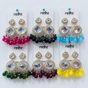 Pendientes colgantes de piedra Kundan chapados en oro con cuentas, colgante de joyería fina para mujer - Product Image 2