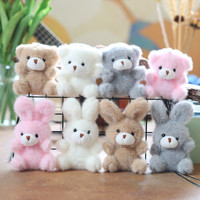 Gantungan Kunci Boneka Kelinci Putih Kawaii, Liontin Tas Kelinci Berbulu, Boneka Beruang Lucu, Mainan Mini untuk Gantungan Ransel